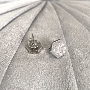 Tory Burch Silver Stud Logo Earrings